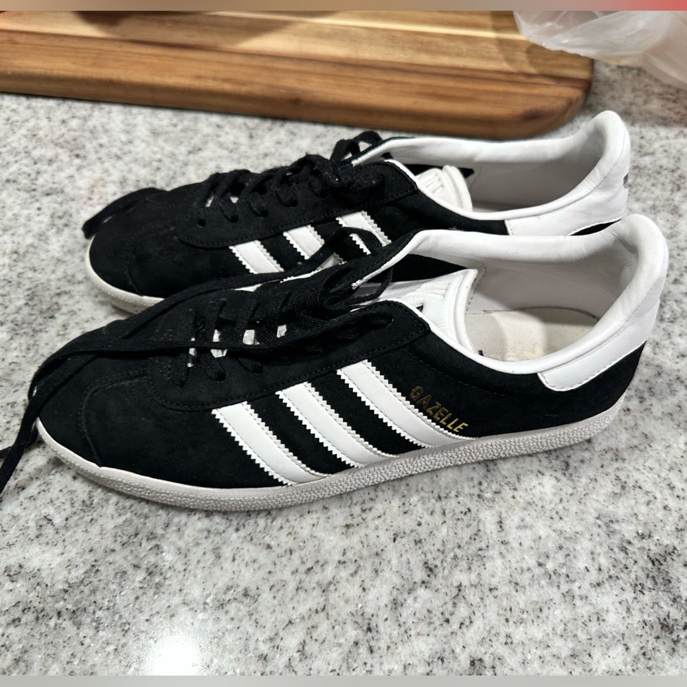 Black and white suede Adidas Gazelle’s